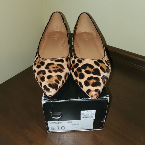 J. Crew Shoes - J Crew Marina Calfhair Pointy Toe Flats Sz 10 Leopard EUC